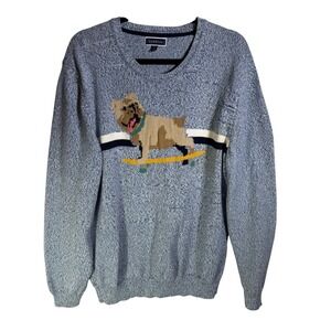 Club Room Womens XL Blue Marled Cotton Pug Skateboard Graphic Sweater HO20